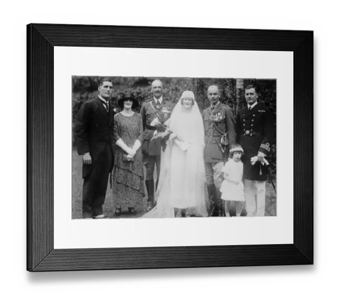 Framed Print : Wedding of distinguished British officer in Hong Kong. The bridal party after Framed Print : Wedding of distinguished British officer in Hong Kong. The bridal party after