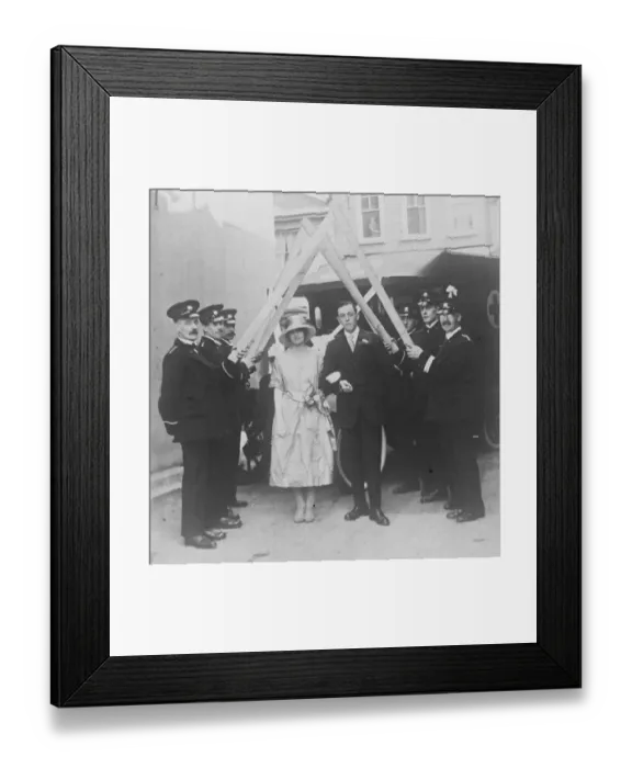 Framed Print : An Archway of Splints Mr W Norman of the Ambulance Section of Aldershot Volunteer Fire Brigade