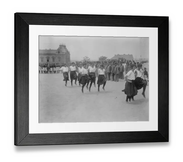 Framed Print : King of Serbia greets his bride. Serbian girls dancing near Belgrade Cathedral Framed Print : King of Serbia greets his bride. Serbian girls dancing near Belgrade Cathedral