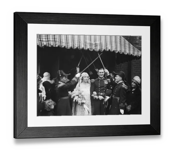 Framed Print : Wedding. Miss E Badcock and Lt C Maunsell Smyth were married at Holy Trinity. Bride Framed Print : Wedding. Miss E Badcock and Lt C Maunsell Smyth were married at Holy Trinity. Bride