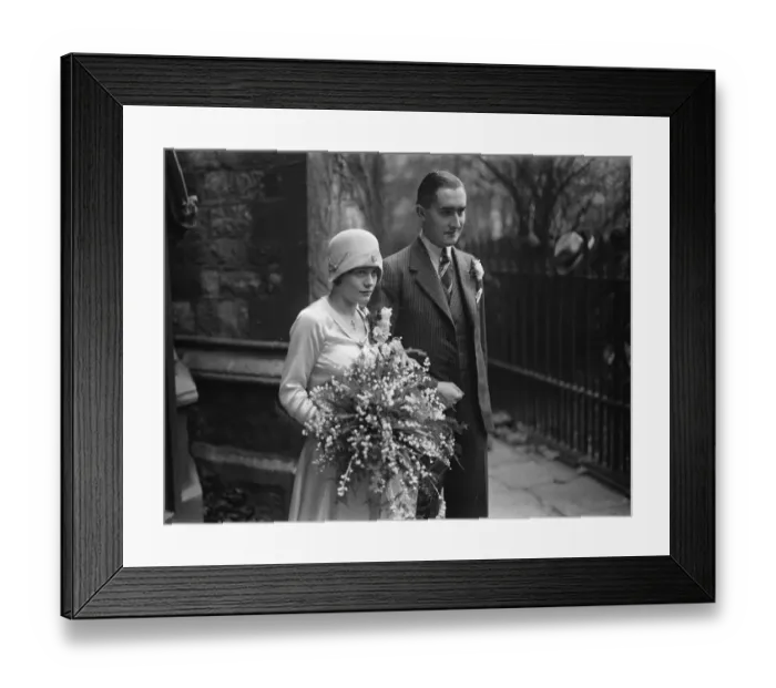 Framed Print : A stage bride. Miss Connie Shotter, and Mr Abney Gibbons, were married at Christ