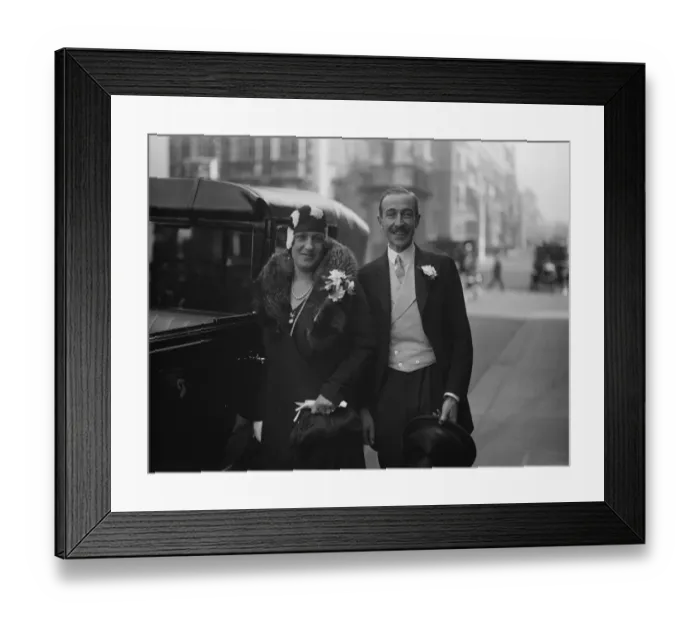 Framed Print : Bride in black for peers son. Mrs Rose Ades married the Honourable Donough O Brien Framed Print : Bride in black for peers son. Mrs Rose Ades married the Honourable Donough O Brien