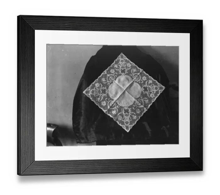 Framed Print : Lace handkerchief made by Bucks and Beds Lace Association and presented to Mrs Lady Framed Print : Lace handkerchief made by Bucks and Beds Lace Association and presented to Mrs Lady