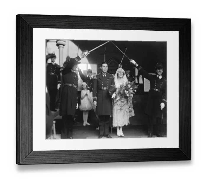 Framed Print : Naval wedding The wedding took place at St Mary Abbots CHurch, Kensington, of Lt C T R Searle Framed Print : Naval wedding The wedding took place at St Mary Abbots CHurch, Kensington, of Lt C T R Searle