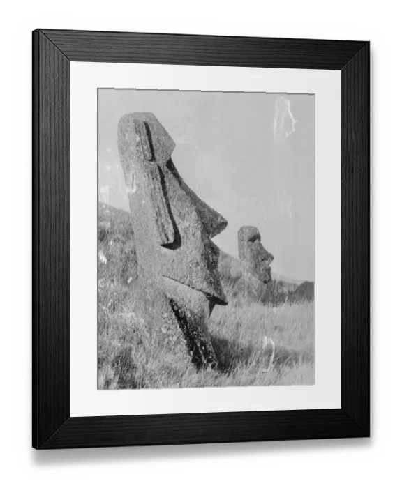 Framed Print : Two Statues of monolithic human figures carved from rock on the island of Easter Framed Print : Two Statues of monolithic human figures carved from rock on the island of Easter