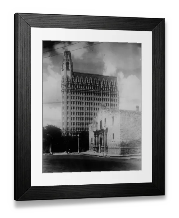 Framed Print : Where the old rub shoulders with the new. A remarkable picture from San Antonio Framed Print : Where the old rub shoulders with the new. A remarkable picture from San Antonio