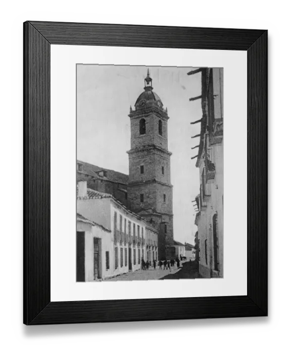 Framed Print : Ciudad Real, Spain. A street scene, showing the Tower of Santa Maria Del Prado Framed Print : Ciudad Real, Spain. A street scene, showing the Tower of Santa Maria Del Prado