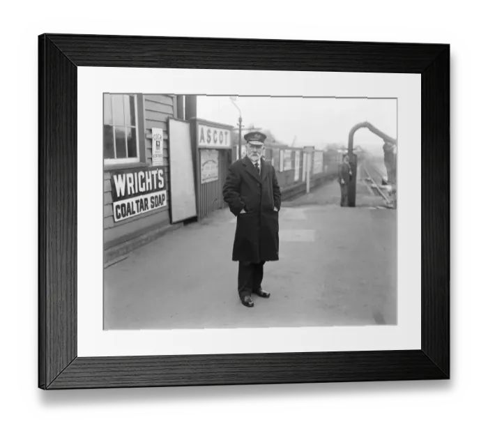 Framed Print : Stationmasters record. Mr J H Evans, stationmaster of Ascot, has just completed