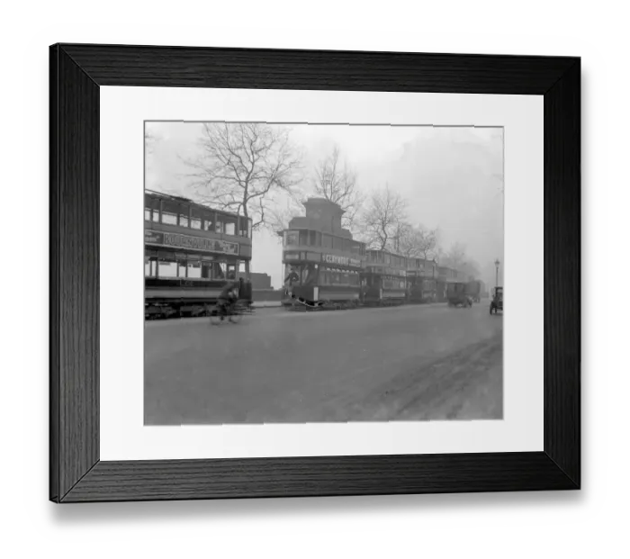 Framed Print : London. Trams on the Embankment. 8 January 1925
