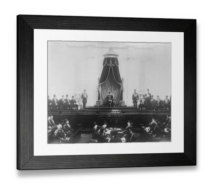Framed Print : Opening of the Egyptian Parliament. Zaghlul is seen in the right reading a speech King Framed Print : Opening of the Egyptian Parliament. Zaghlul is seen in the right reading a speech King