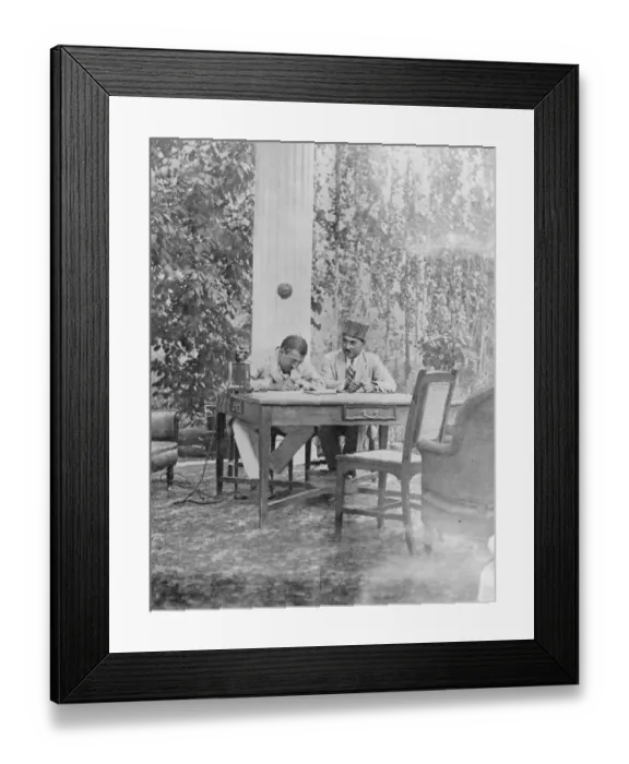Framed Print : The very modern Amir of Afghanistan. Amanulla Khan, seated beside his telephone Framed Print : The very modern Amir of Afghanistan. Amanulla Khan, seated beside his telephone