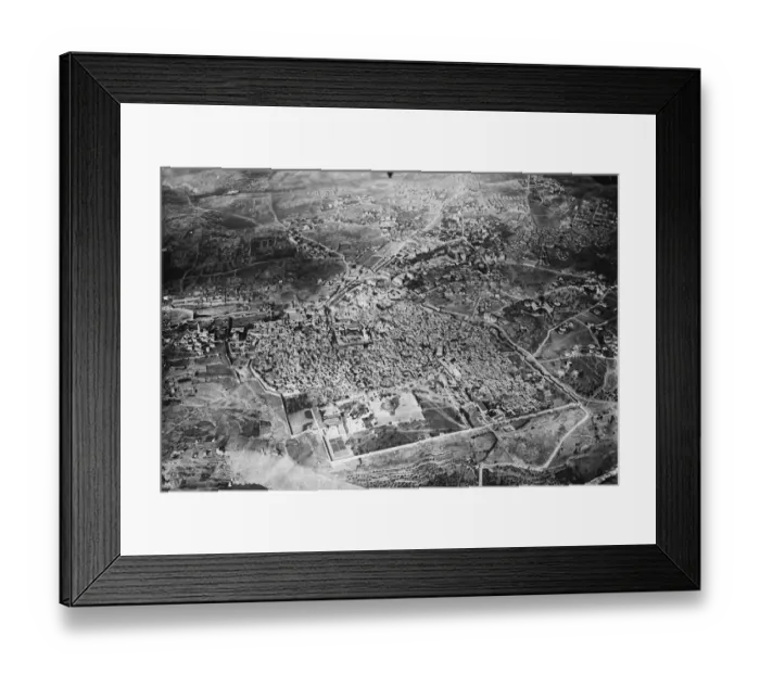 Framed Print : The Palestine disturbances. A striking aerial view of the disturbed city where Framed Print : The Palestine disturbances. A striking aerial view of the disturbed city where