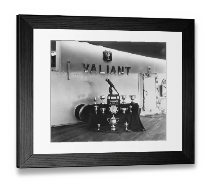 Framed Print : End of four years, commission, many trophies won by HMS Valiant. The battleship