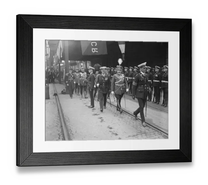 Framed Print : The Rumanian Royal visit. The King of Rumania landing at Dover and inspecting Framed Print : The Rumanian Royal visit. The King of Rumania landing at Dover and inspecting