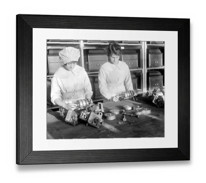 Framed Print : Taken at the Gramophone Works at Hayes. Assembling the mechanism which drives the turntable