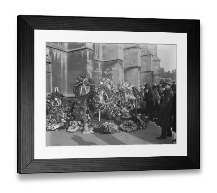 Framed Print : Queen Alexandras burial at Windsor. Wreaths in the cloisters after the service Framed Print : Queen Alexandras burial at Windsor. Wreaths in the cloisters after the service
