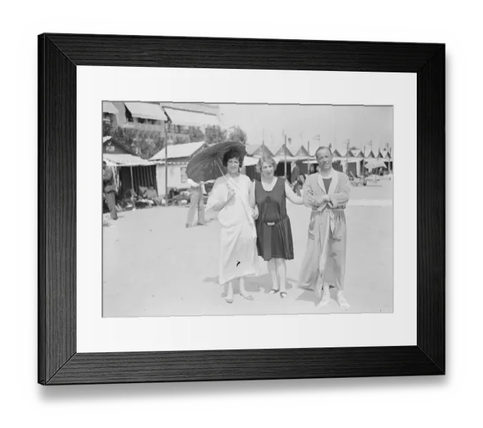 Framed Print : On the Lido Right to left, Lord and Lady Duveen with their daughter, Miss Duveen Framed Print : On the Lido Right to left, Lord and Lady Duveen with their daughter, Miss Duveen