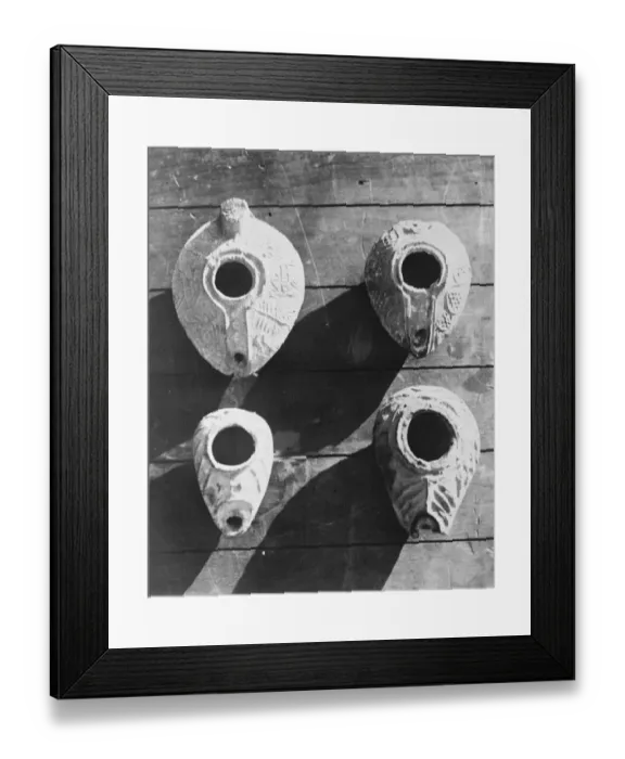 Framed Print : Lamps from near Byzantine house from the Palestine excavation 1924 Framed Print : Lamps from near Byzantine house from the Palestine excavation 1924