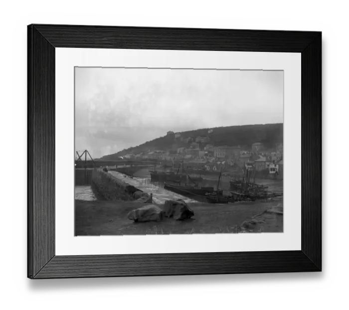 Framed Print : A view of Mousehole Harbour and town. 27 March 1929 Framed Print : A view of Mousehole Harbour and town. 27 March 1929