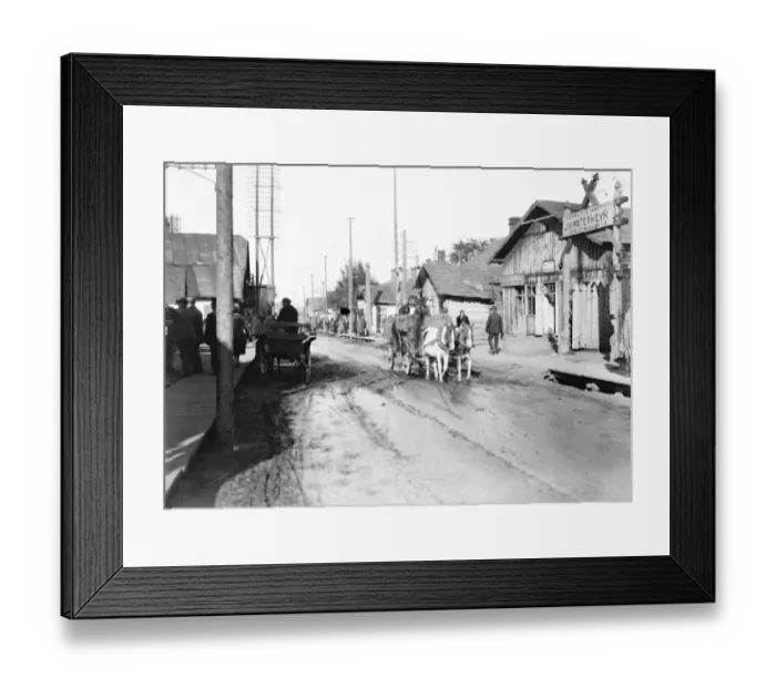 Framed Print : A street scene in Barowslav, showing the street six inches deep in oily liquid draining Framed Print : A street scene in Barowslav, showing the street six inches deep in oily liquid draining