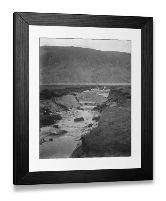 Framed Print : The Welsh disaster. The water pouring down the hill side above the engulfed villages Framed Print : The Welsh disaster. The water pouring down the hill side above the engulfed villages