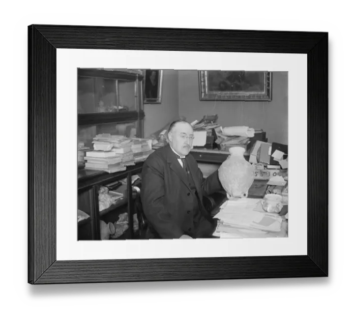 Framed Print : The Glozel Hoax view of Famous French scientist. M Rene Dussaud photographed in his bureau Framed Print : The Glozel Hoax view of Famous French scientist. M Rene Dussaud photographed in his bureau