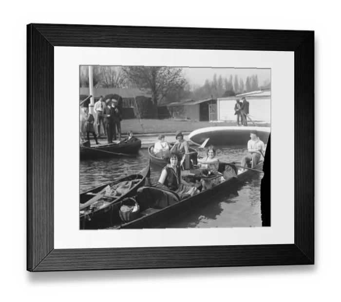 Framed Print : Easter sailing meet opens at Teddington. A merry party on the river. 2 April 1926 Framed Print : Easter sailing meet opens at Teddington. A merry party on the river. 2 April 1926