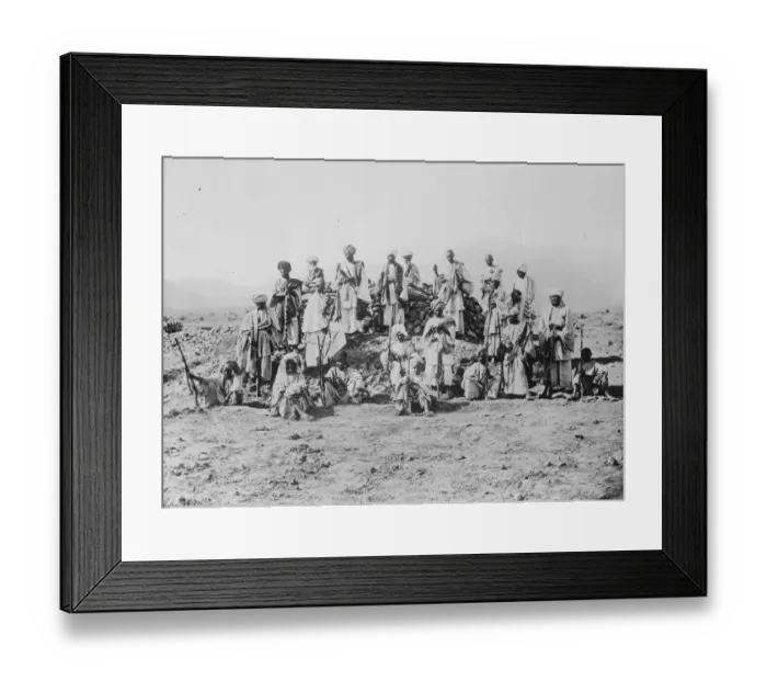 Framed Print : Concerned in the Peshawar trouble. A group of Afridis photographed at the entrance Framed Print : Concerned in the Peshawar trouble. A group of Afridis photographed at the entrance