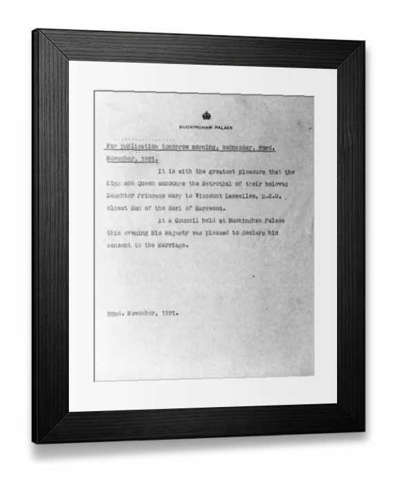 Framed Print : Princess Mary to be married. The official announcement received from Buckingham Framed Print : Princess Mary to be married. The official announcement received from Buckingham