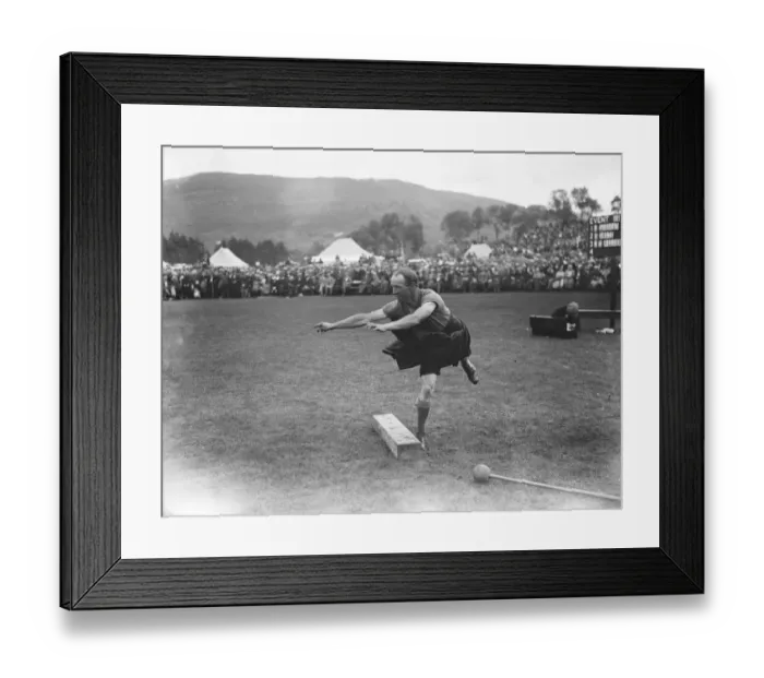 Framed Print : King and Queen at Braemar gathering. D K Michie, winner of putting the 28 lb stone Framed Print : King and Queen at Braemar gathering. D K Michie, winner of putting the 28 lb stone