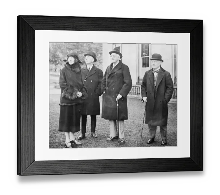 Framed Print : Mrs Lascelles, Sir Robert Horne, Lord Balfour and Mr Lloyd George in the grounds at Whittingham Framed Print : Mrs Lascelles, Sir Robert Horne, Lord Balfour and Mr Lloyd George in the grounds at Whittingham