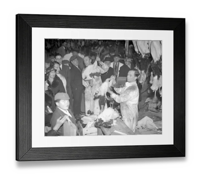 Framed Print : Christmas, 1936. Auctioning the Christmas Turkey. 23 December 1936