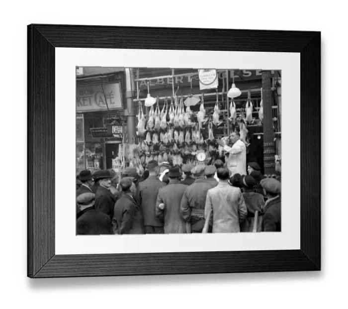 Framed Print : Christmas, 1936. Auctioning the Christmas Turkey. 23 December 1936