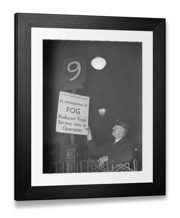 Framed Print : Fog delays trains at Liverpool Street. There was much delay to many INER trains