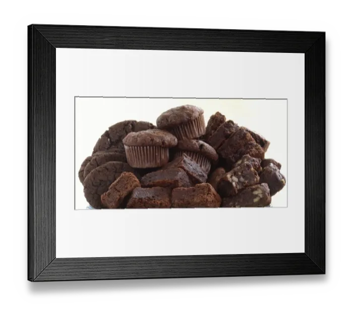 Framed Print : Pile of organic chocolate muffins and brownies