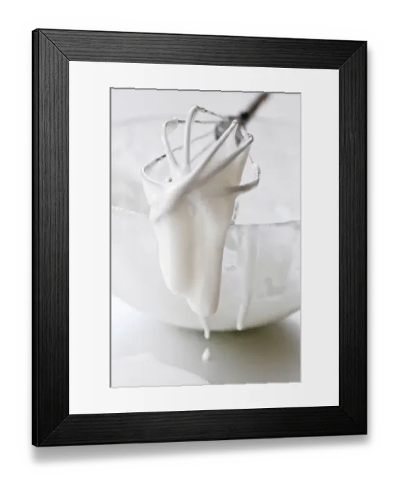 Framed Print : Bowl of white icing with dripping balloon whisk credit: Marie-Louise Avery / thePictureKitchen Framed Print : Bowl of white icing with dripping balloon whisk credit: Marie-Louise Avery / thePictureKitchen