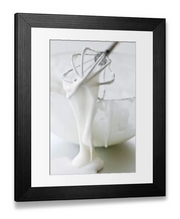 Framed Print : Bowl of white icing with dripping balloon whisk credit: Marie-Louise Avery / thePictureKitchen Framed Print : Bowl of white icing with dripping balloon whisk credit: Marie-Louise Avery / thePictureKitchen