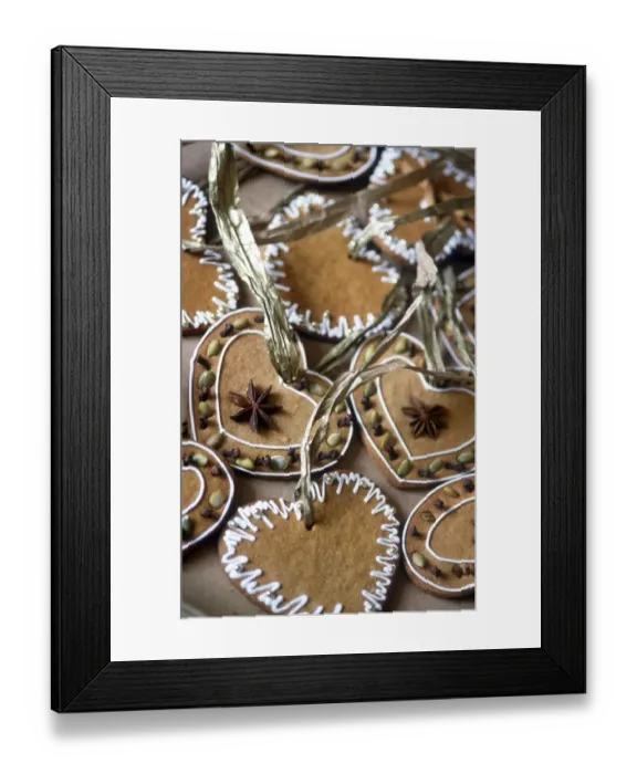 Framed Print : Swedish style ginger biscuits made to hang as christmas tree decorations credit Framed Print : Swedish style ginger biscuits made to hang as christmas tree decorations credit