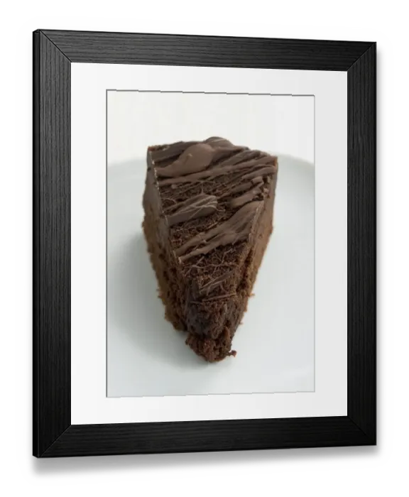 Framed Print : Slice of rich dark chocolate cake with melted chocolate topping credit: Marie-Louise Framed Print : Slice of rich dark chocolate cake with melted chocolate topping credit: Marie-Louise
