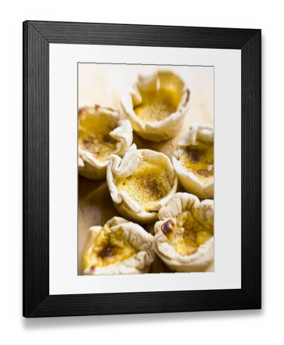 Framed Print : Home made portuguese style custard tarts with confectioners custard and puff pastry credit Framed Print : Home made portuguese style custard tarts with confectioners custard and puff pastry credit