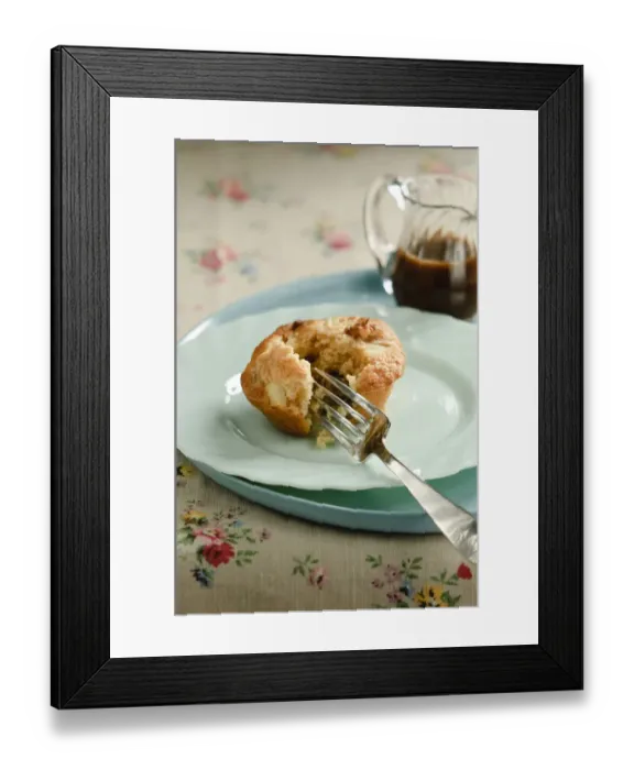 Framed Print : Pear and walnut muffin with toffee sauce credit: Marie-Louise Avery / thePictureKitchen Framed Print : Pear and walnut muffin with toffee sauce credit: Marie-Louise Avery / thePictureKitchen
