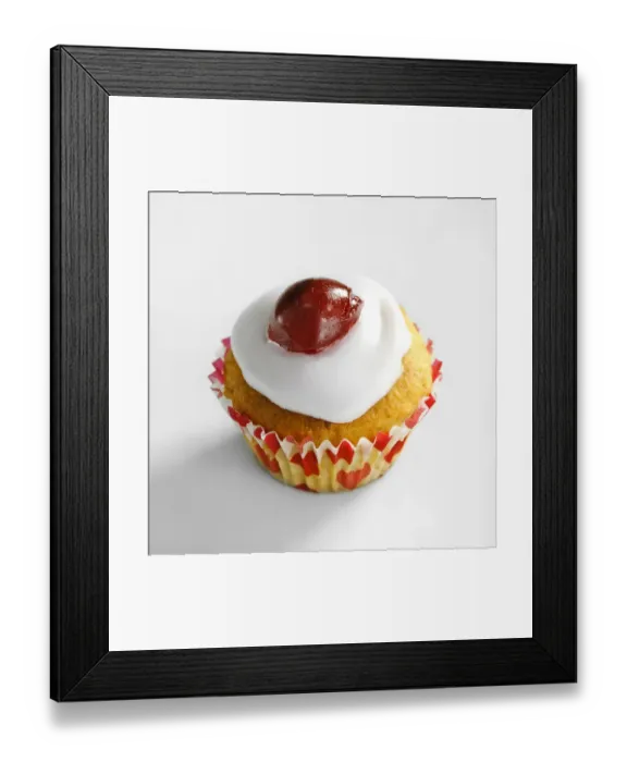 Framed Print : Cherry topped mini muffins on white background credit: Marie-Louise Avery / thePictureKitchen Framed Print : Cherry topped mini muffins on white background credit: Marie-Louise Avery / thePictureKitchen