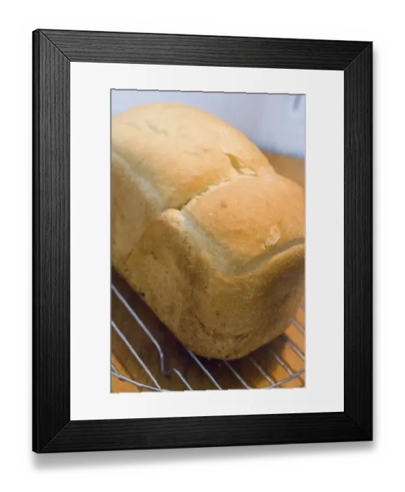 Framed Print : Freshly baked white loaf rack cooling on wire rack credit: Marie-Louise Avery / Framed Print : Freshly baked white loaf rack cooling on wire rack credit: Marie-Louise Avery /