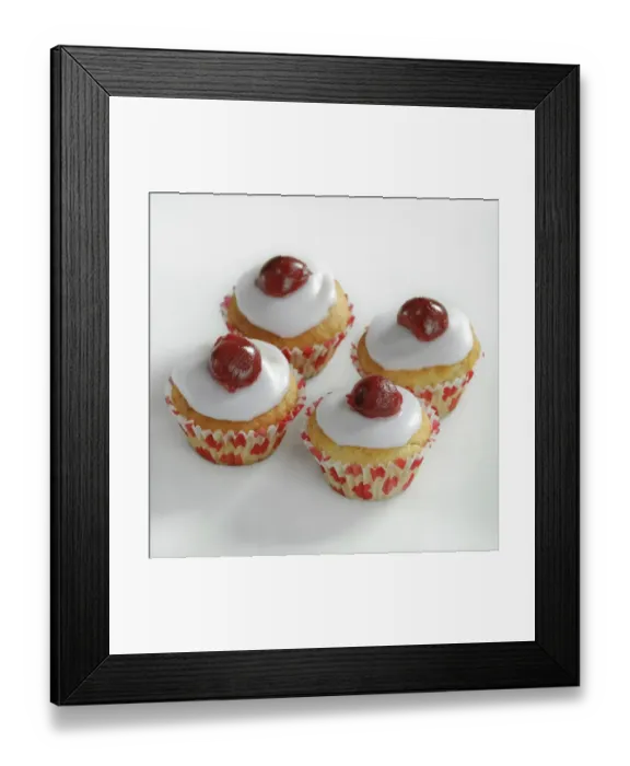 Framed Print : Cherry topped mini muffins on white background credit: Marie-Louise Avery / thePictureKitchen Framed Print : Cherry topped mini muffins on white background credit: Marie-Louise Avery / thePictureKitchen