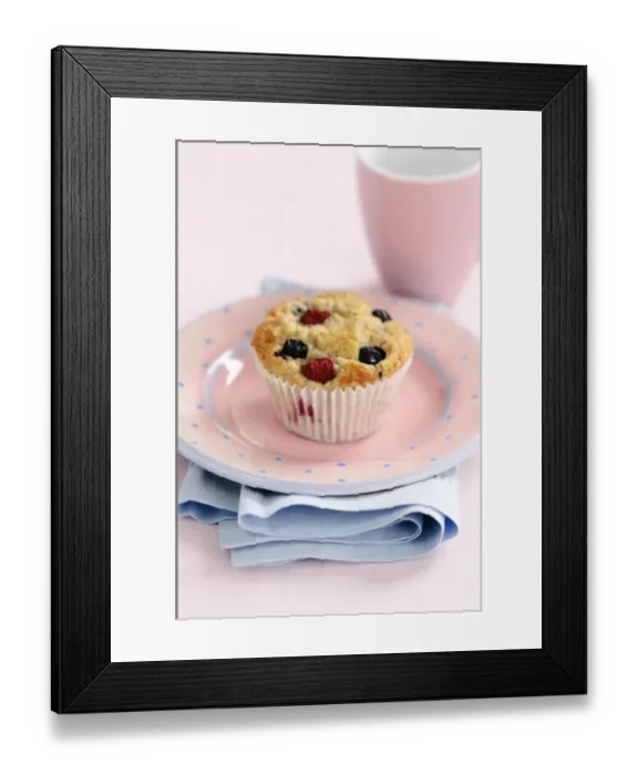 Framed Print : Muffin with raspberries and blackcurrants credit: Marie-Louise Avery / thePictureKitchen Framed Print : Muffin with raspberries and blackcurrants credit: Marie-Louise Avery / thePictureKitchen