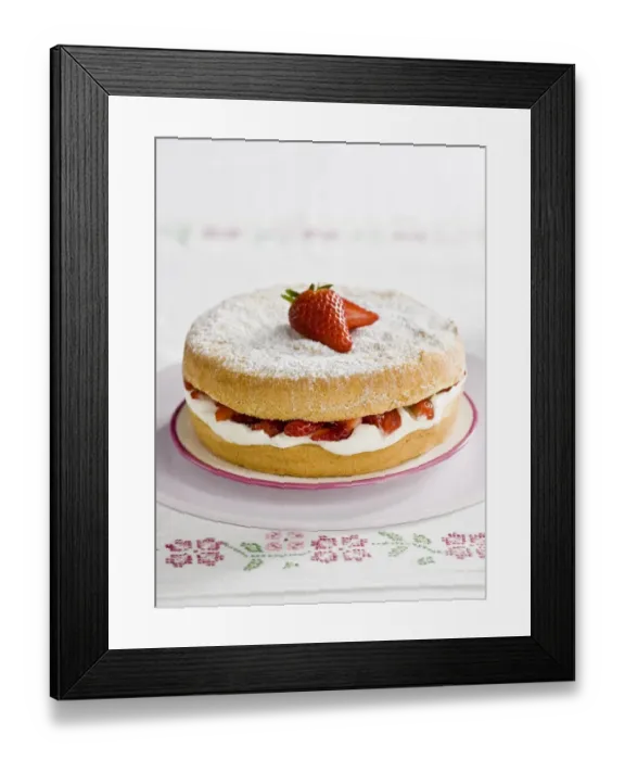 Framed Print : American sponge cake with whipped cream and strawberries credit: Marie-Louise Avery Framed Print : American sponge cake with whipped cream and strawberries credit: Marie-Louise Avery