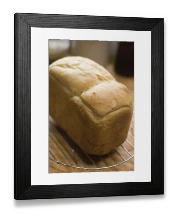 Framed Print : Freshly baked white loaf rack cooling on wire rack credit: Marie-Louise Avery / Framed Print : Freshly baked white loaf rack cooling on wire rack credit: Marie-Louise Avery /