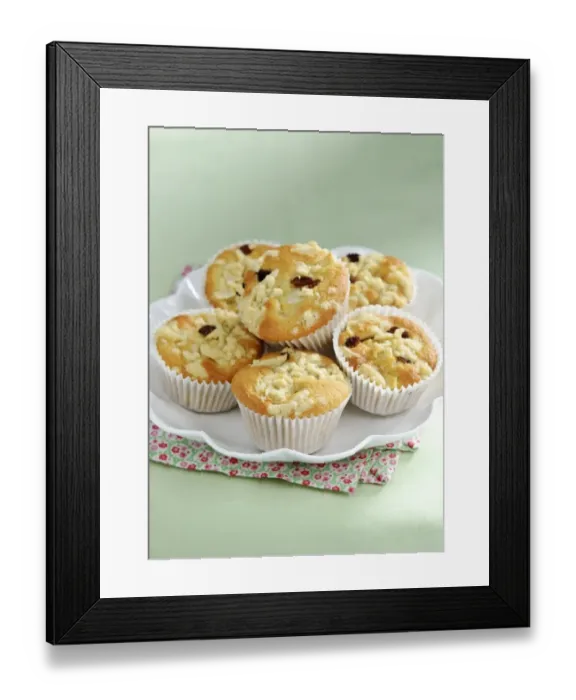 Framed Print : Apple struesel muffin in pile on white plate credit: Marie-Louise Avery  /  thePictureKitchen