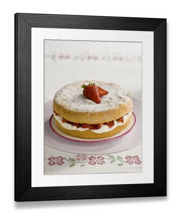 Framed Print : American sponge cake with whipped cream and strawberries credit: Marie-Louise Avery Framed Print : American sponge cake with whipped cream and strawberries credit: Marie-Louise Avery