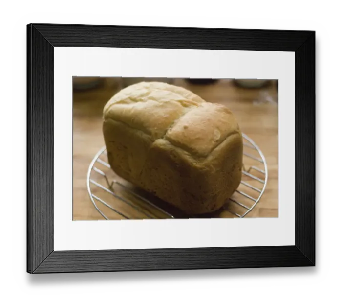 Framed Print : Freshly baked white loaf rack cooling on wire rack credit: Marie-Louise Avery / Framed Print : Freshly baked white loaf rack cooling on wire rack credit: Marie-Louise Avery /